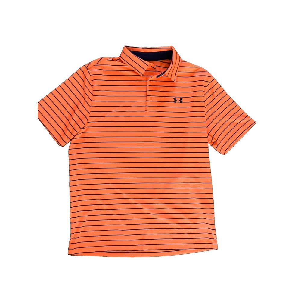 Under Armour The Playoff Polo Men's Medium Orange Blue Stripes Short Sleeve Golf